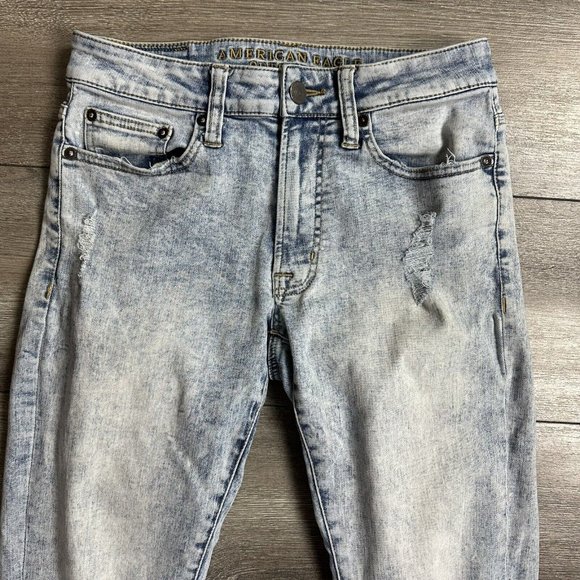American Eagle Jeans 29 Faded Distressed Wash Extreme Flex Denim Blue - Picture 3 of 6